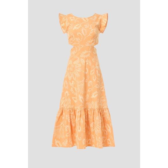 Marissa Webb x Rent the Runway Orange Flutter Sleeve Midi Back Tie Dress Size 14 - Picture 1 of 12